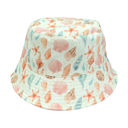 Beach Baby Bucket Hat: Sandy Seashells Pink Reversible