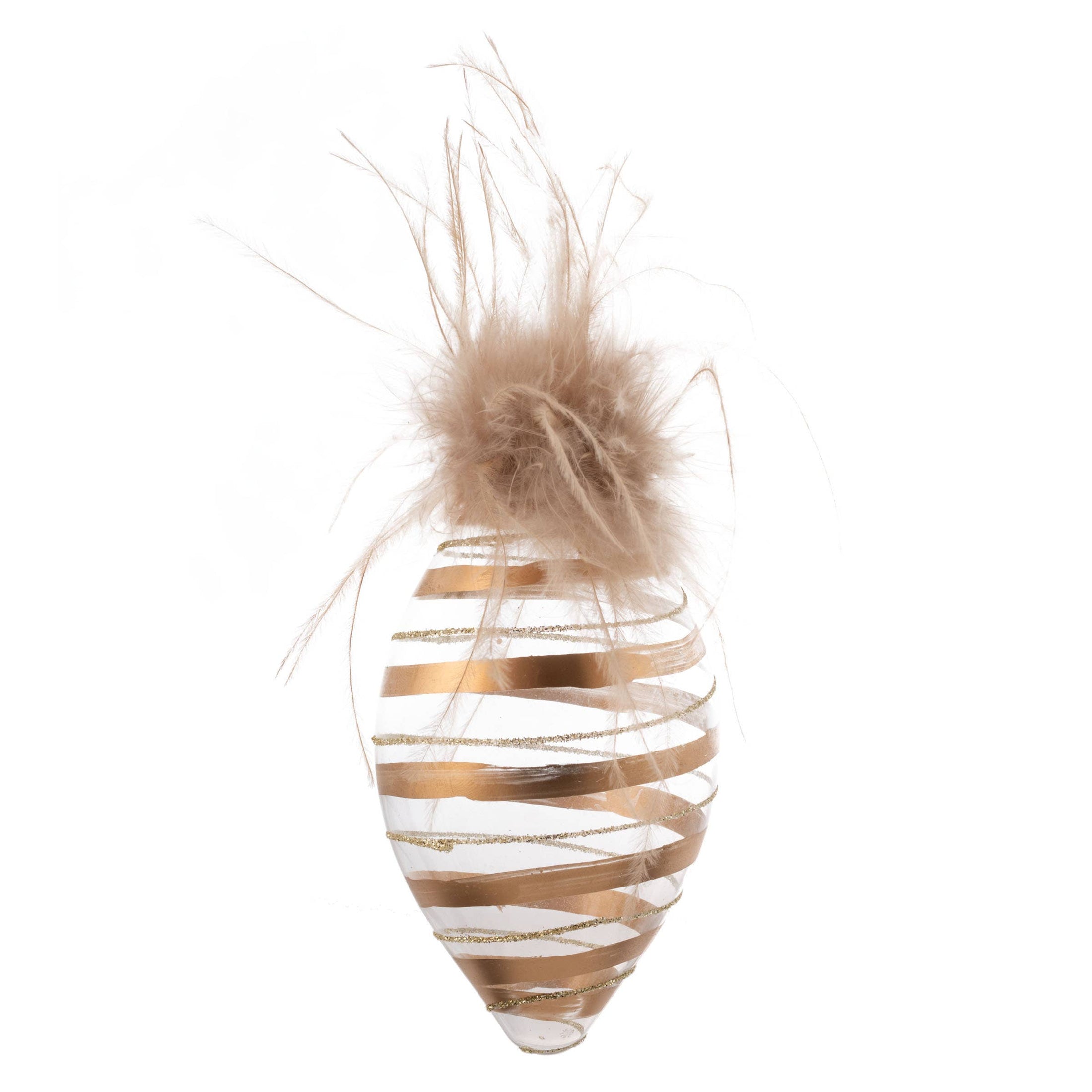 Ornament: Feather Top Striped Glass Clear Ornament