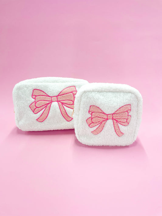 Cosmetic Bag: Pink Bow Teddy Cosmetic Zipper Bag - Large