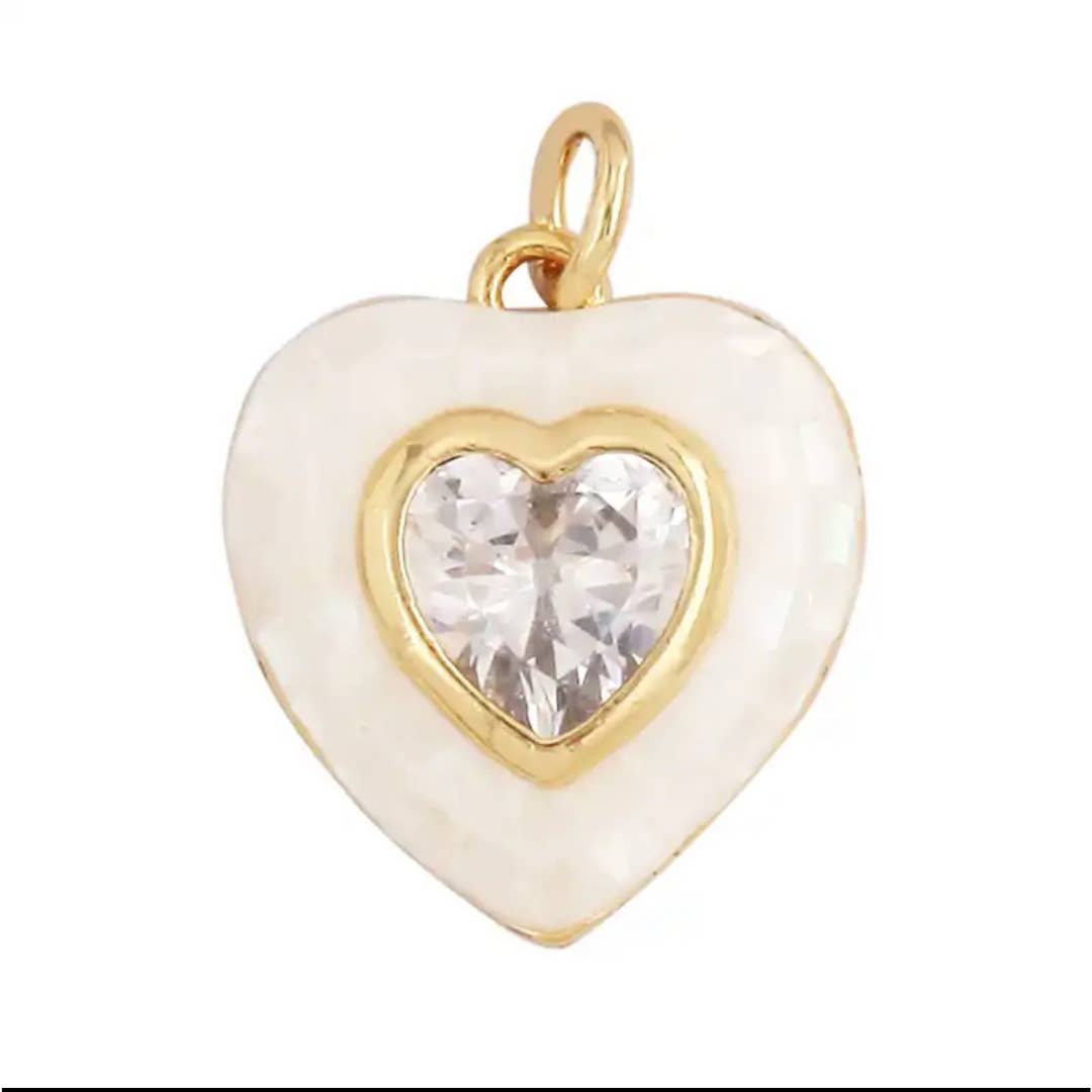 Charm: White Zircon Heart Charm For Charm Bar & Charm Necklace