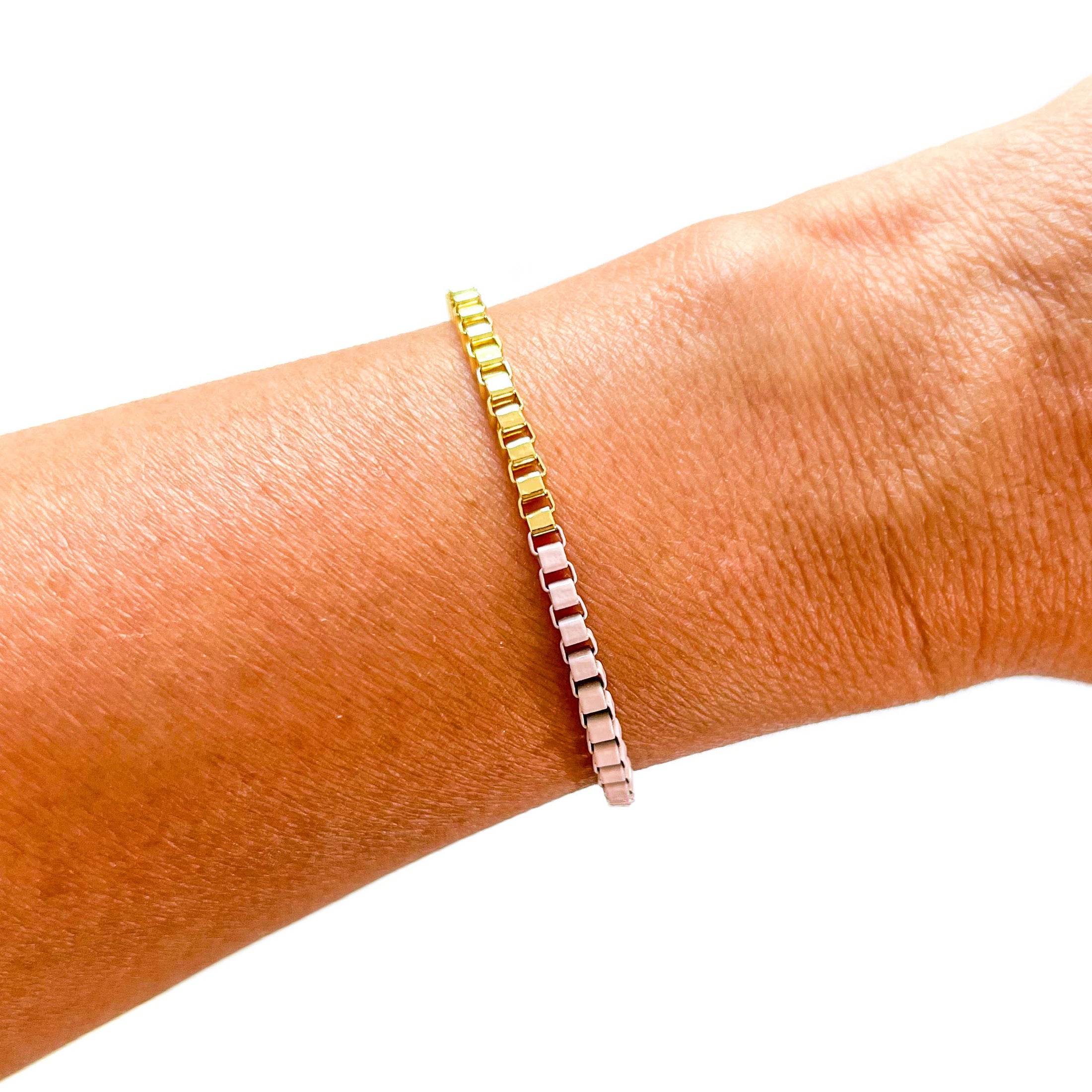 Bracelet: Colored Enamel Box Chain  - 18K Gold