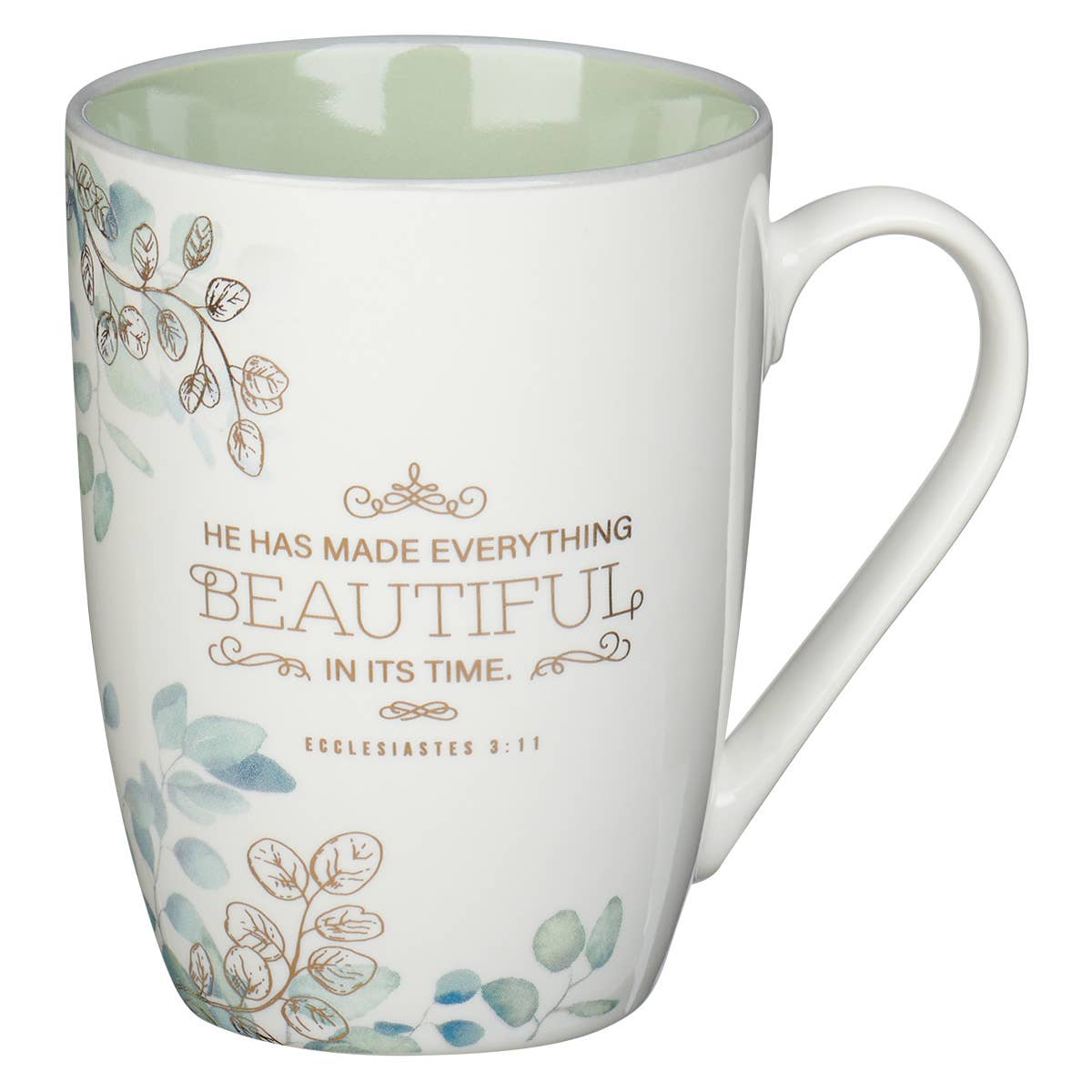 Mug: White/Green Leaves (Everything Beautiful Eccl. 3:11)