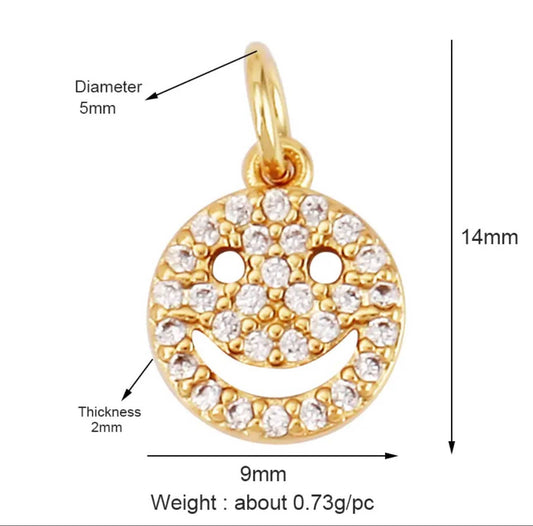 Charm: Mini Pave Smiley Face Charm For Charm Bar & Charm Necklaces