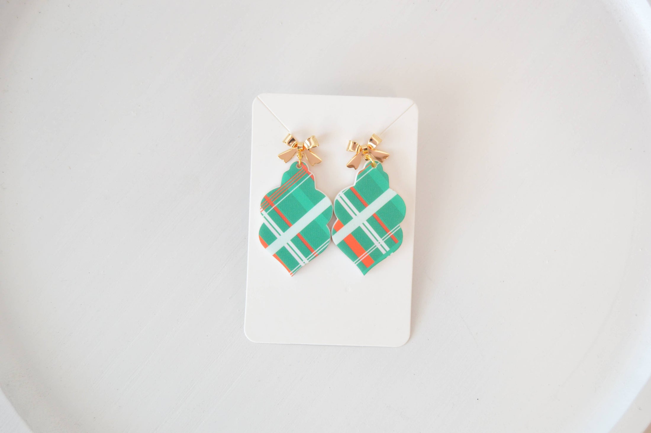 Earrings: Christmas Plaid Earrings, Bow Stud