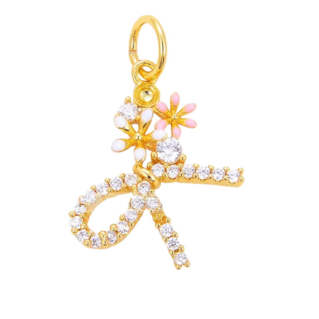 Charm: Pave Flower Bow Charm For Charm Bar & Charm Necklace