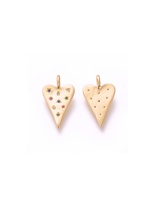 Charm: Gold Plated Brass with Embellished Heart Charm