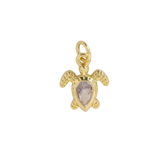 Charm: Zircon Sea Turtle Charm For Charm Necklace & Bracelet