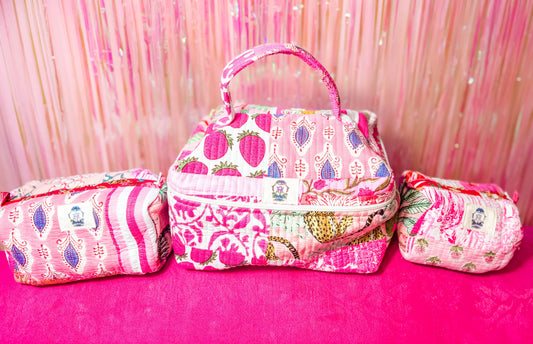 Cosmetic Bag: Heart of Grace (Hand quilted) Set of 3
