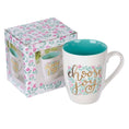 Load image into Gallery viewer, Mug: Teal/White Floral (Choose Joy)
