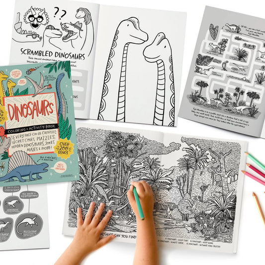 Activity Book: Dinosaurs Coloring + Activity: Mazes, Puzzles, Jokes + MORE