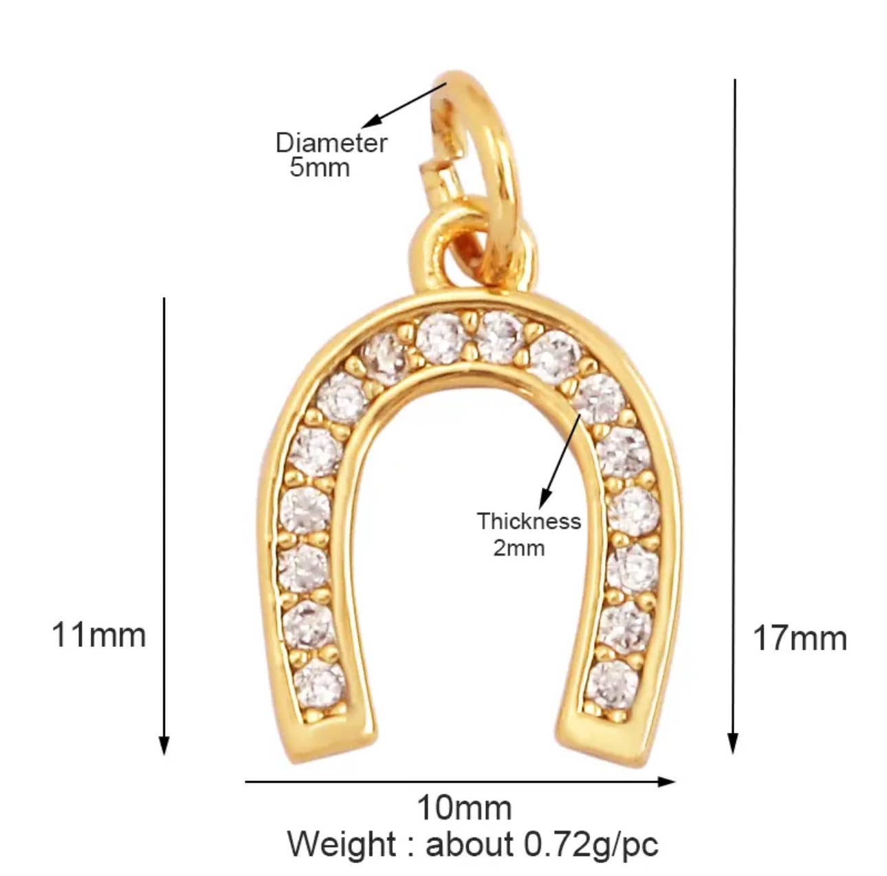 Charm: Pave Horseshoe Charm For Charm Bar & Charm Necklaces