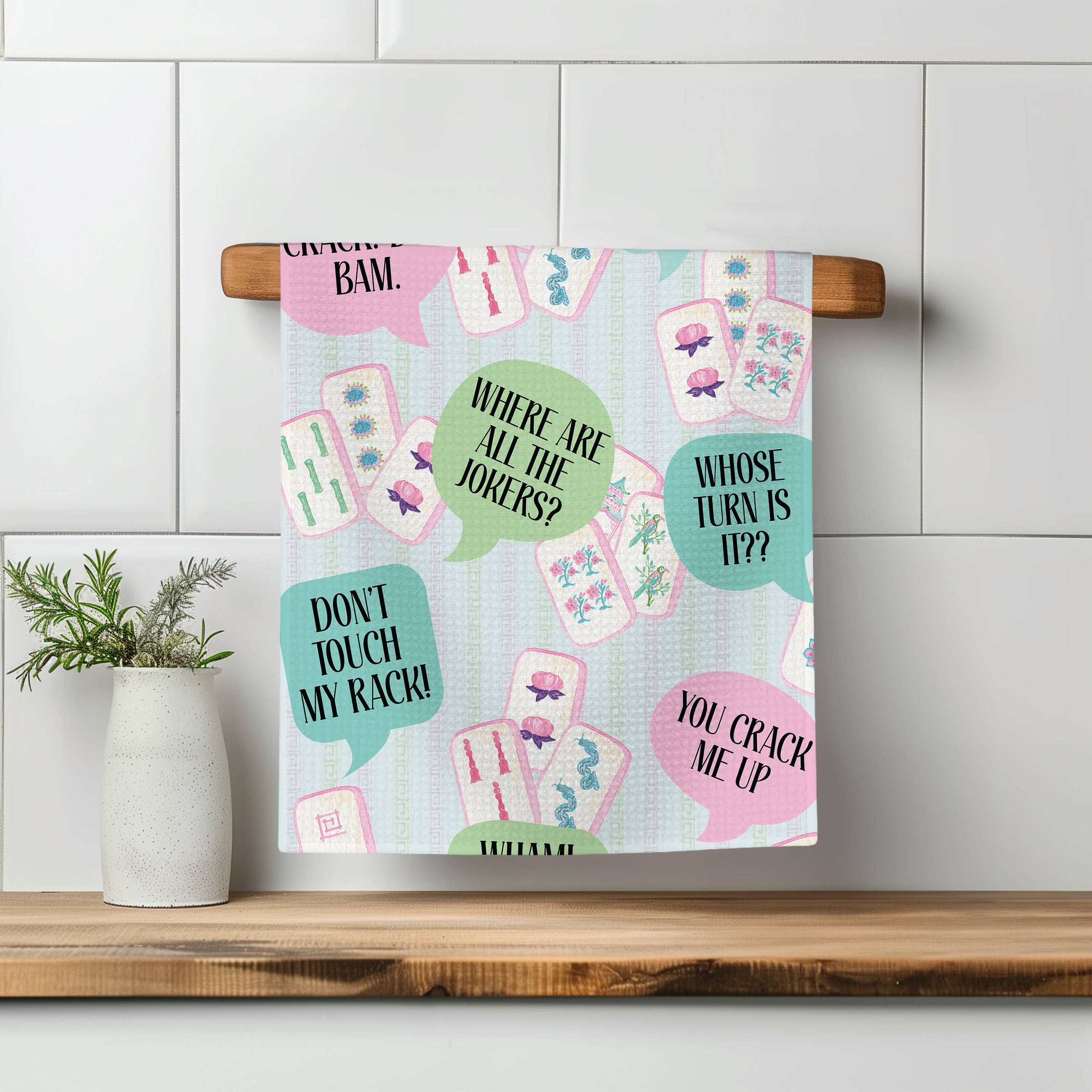 Tea Towel: Mahjong Kitchen/Game Decor Hostess Gift