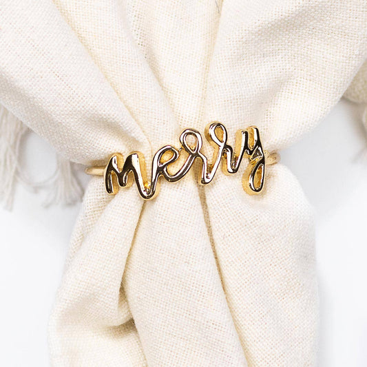 Merry Napkin Ring   Gold   2"