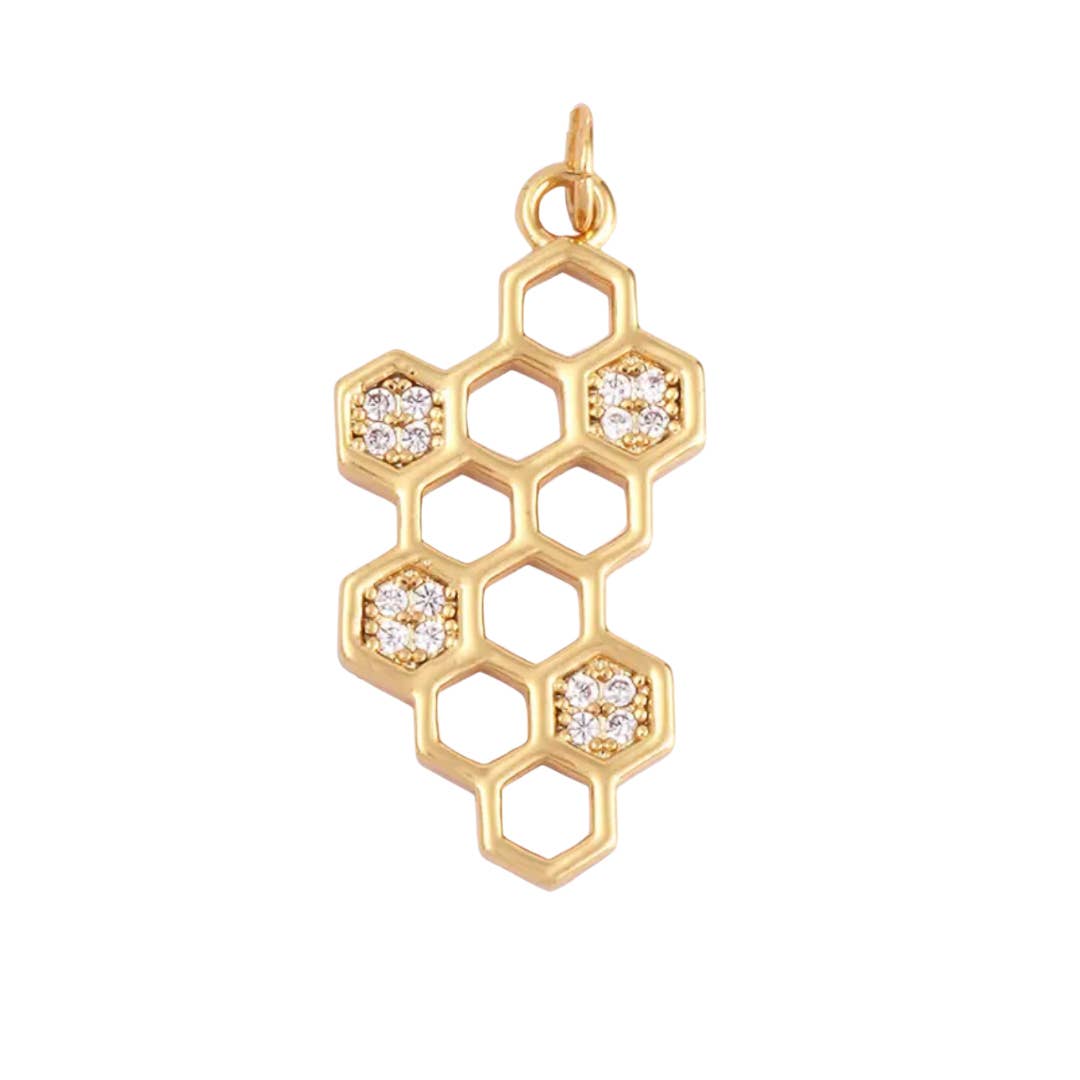 Charm: Pave Honeycomb Charm For Charm Bar & Charm Necklace