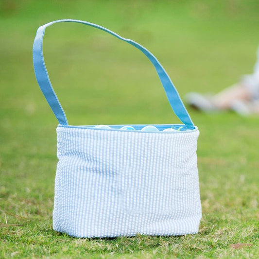 Tote: Blue Seersucker Bucket (Great Easter Basket!)
