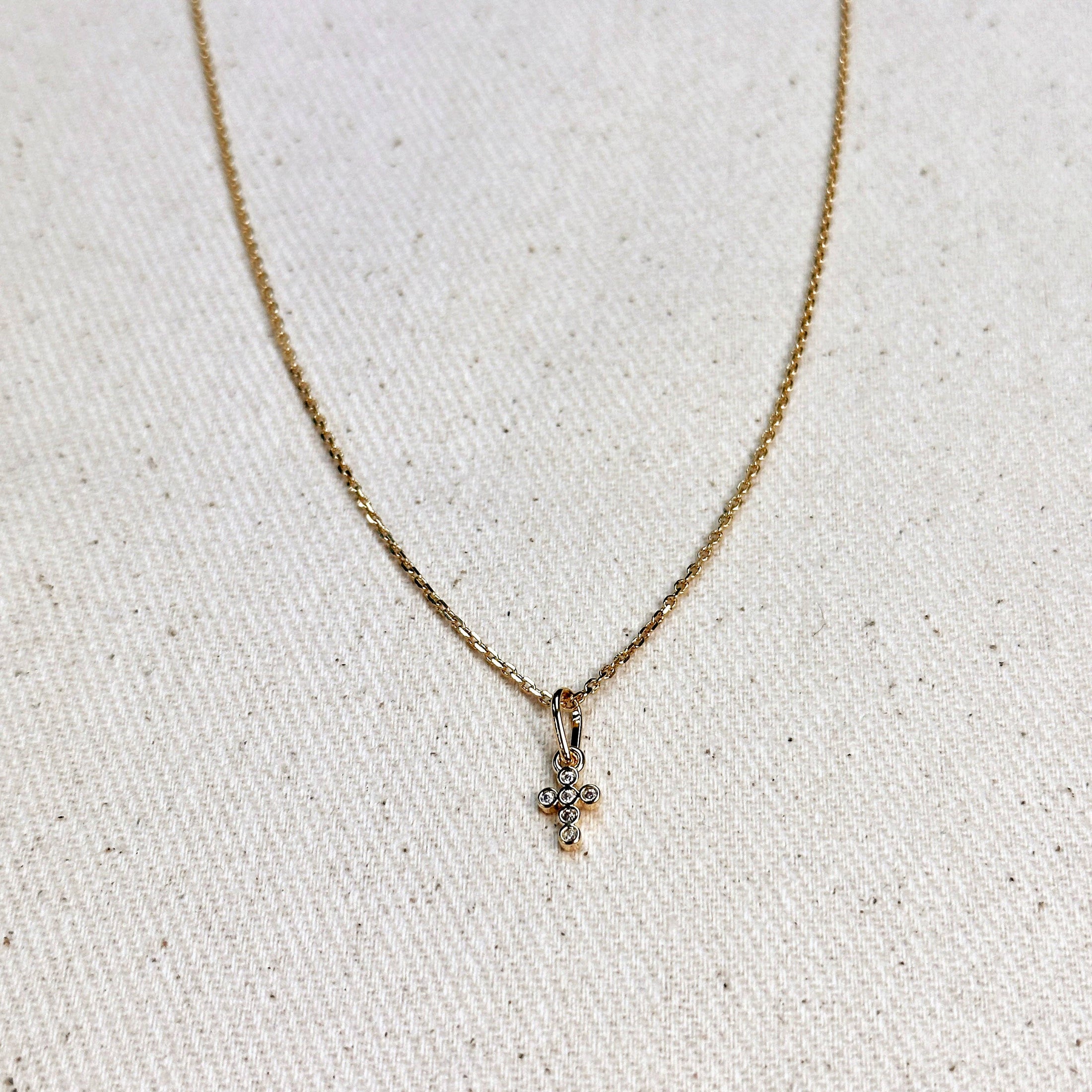 Charm for Necklace: 18k Gold Filled Mini Bezel CZ Cross Charm