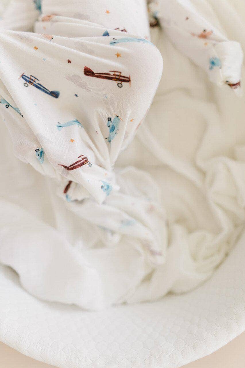 Vintage Airplane Knotted Baby Gown + Knot Hat