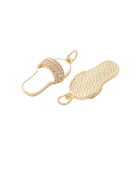 Charm:  Gold Plated Brass with White and Cubic Zirconia Flip-Flop Charm