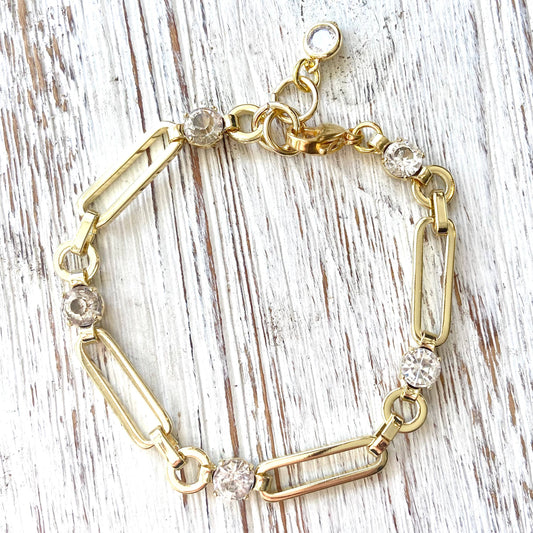 Bracelet: Paperclip Chain Bracelet with Crystals