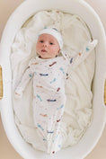 Load image into Gallery viewer, Vintage Airplane Knotted Baby Gown + Knot Hat
