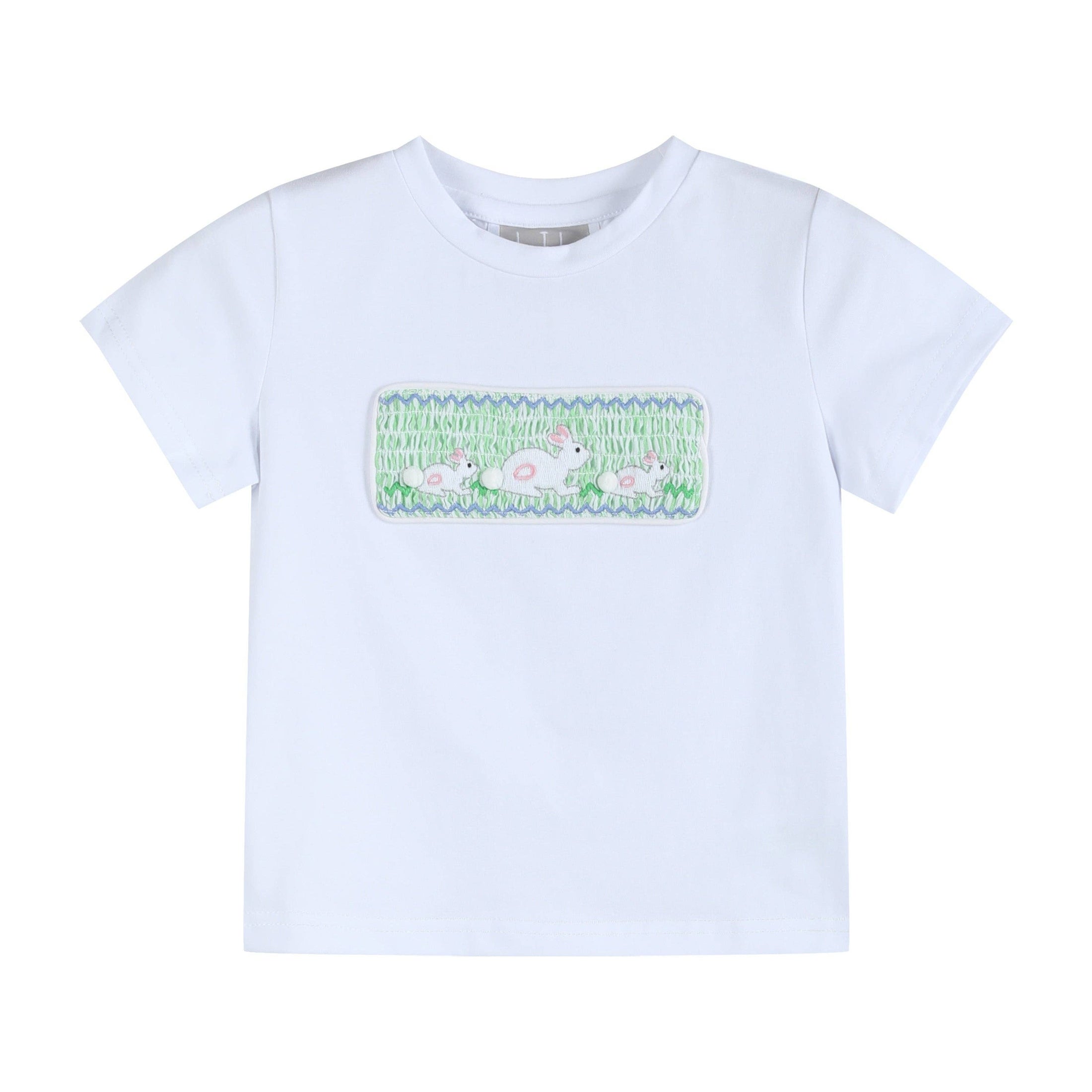 Green Seersucker Shorts and Easter Bunny Smocked Shirt Set