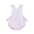 Load image into Gallery viewer, Romper: Pink Seersucker Easter Bunny Ruffle Romper
