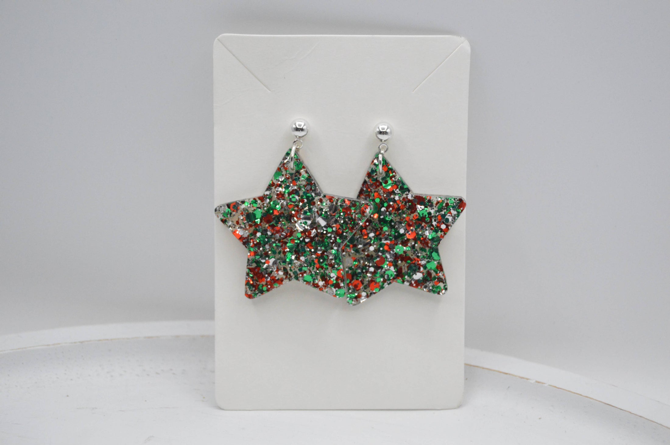 Earrings: Christmas Star Acrylic Earrings, Glitter, Sparkly, Confetti