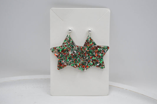 Earrings: Christmas Star Acrylic Earrings, Glitter, Sparkly, Confetti