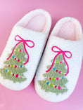 Load image into Gallery viewer, Pink Bow Christmas Tree Slippers
