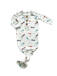 Load image into Gallery viewer, Vintage Airplane Knotted Baby Gown + Knot Hat
