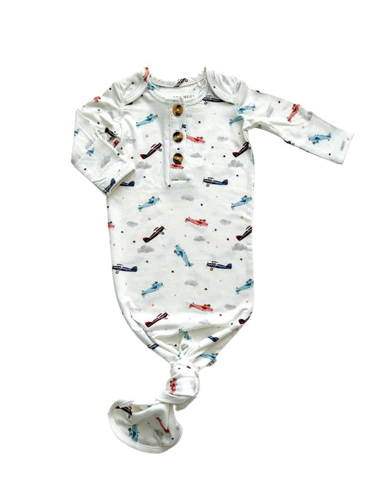 Vintage Airplane Knotted Baby Gown + Knot Hat