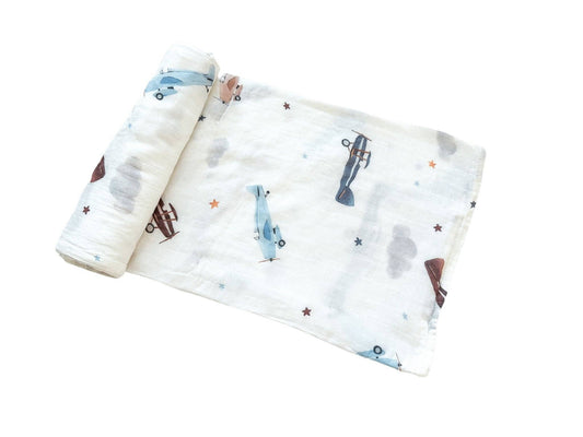 Vintage Airplanes Muslin Swaddle Blanket