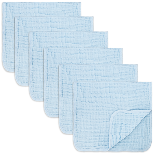 Muslin Burp Cloths by Comfy Cubs: Pack of 6 (Sky Blue)