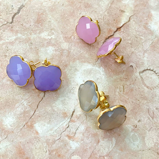 Earrings: Valentine Rouge Jewelry: Candy Clover Studs (Pink)
