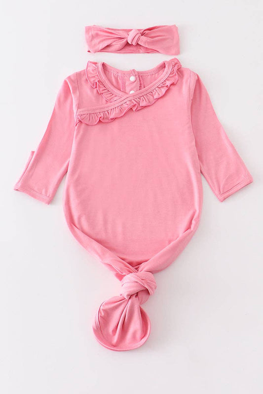 Baby Ruffle Gown: Pink (2 PC Bamboo Set)
