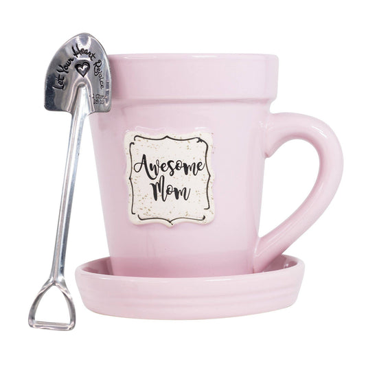 Pink Flower Pot Mug w/Scripture: Awesome Mom