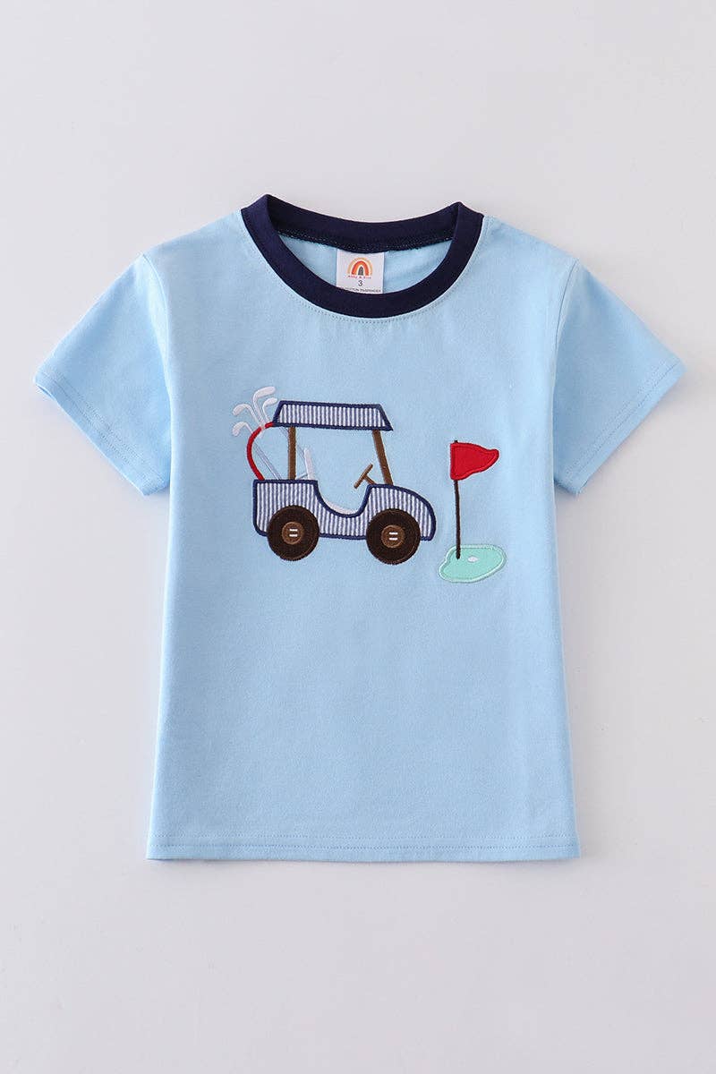 Boy Shirt: Blue Golf Embroidery