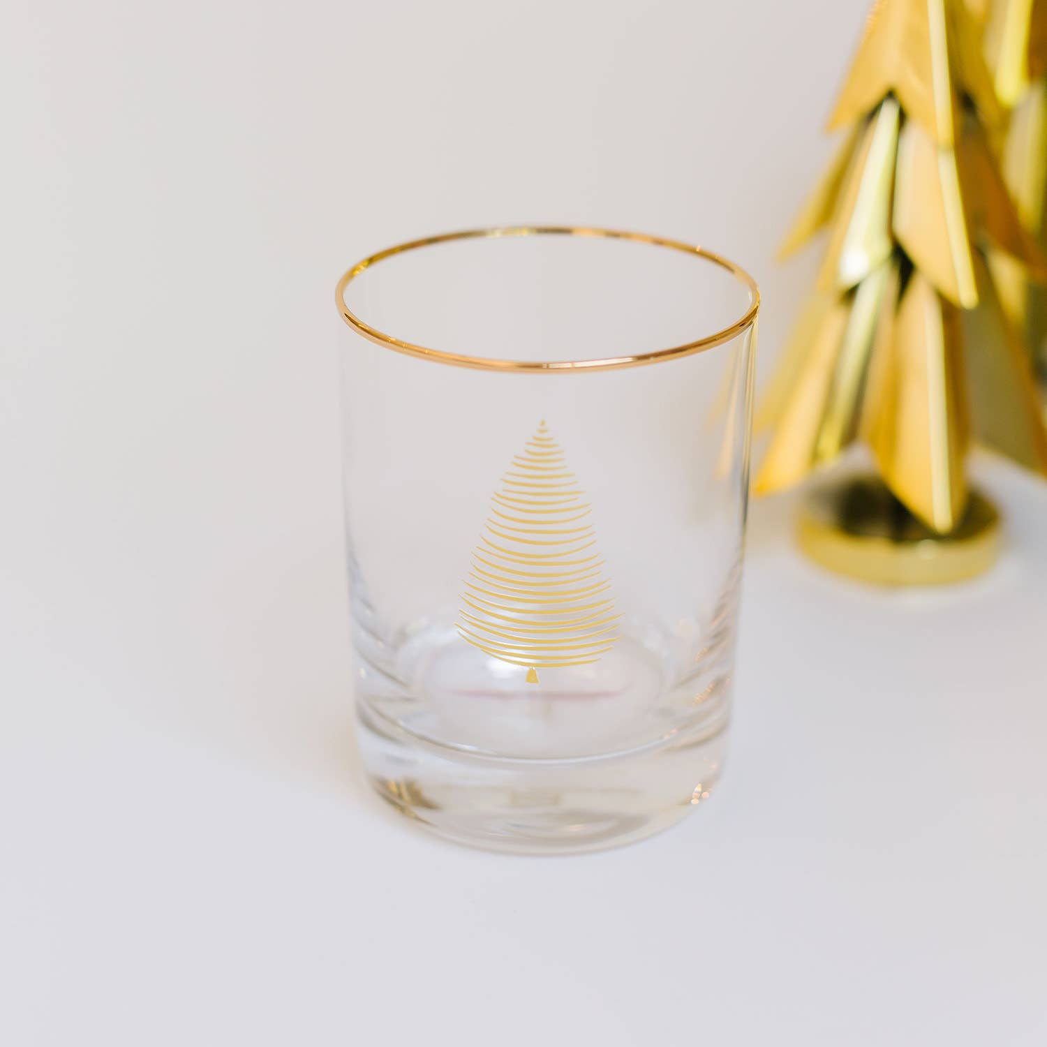 Holiday Glasses: Gold Christmas Tree Glass Cocktail Glasses (Set of 4)