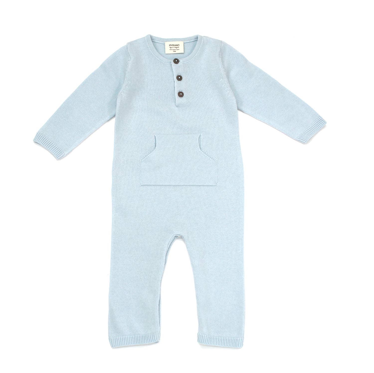 Milan Pastel Kangaroo Pocket Baby Jumpsuit (Organic cotton): Blue