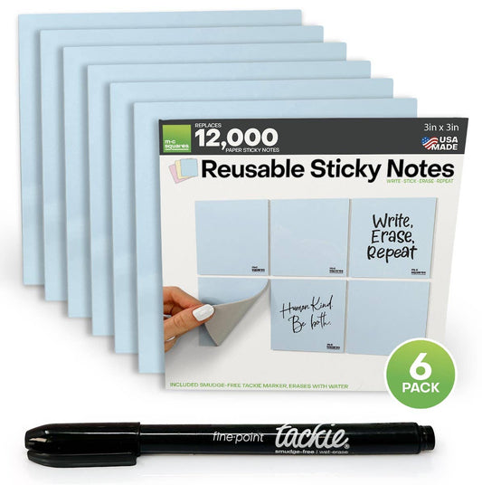 M.C. Squares Reusable Sticky Notes | 3x3 Blue Stickies 6-Pac