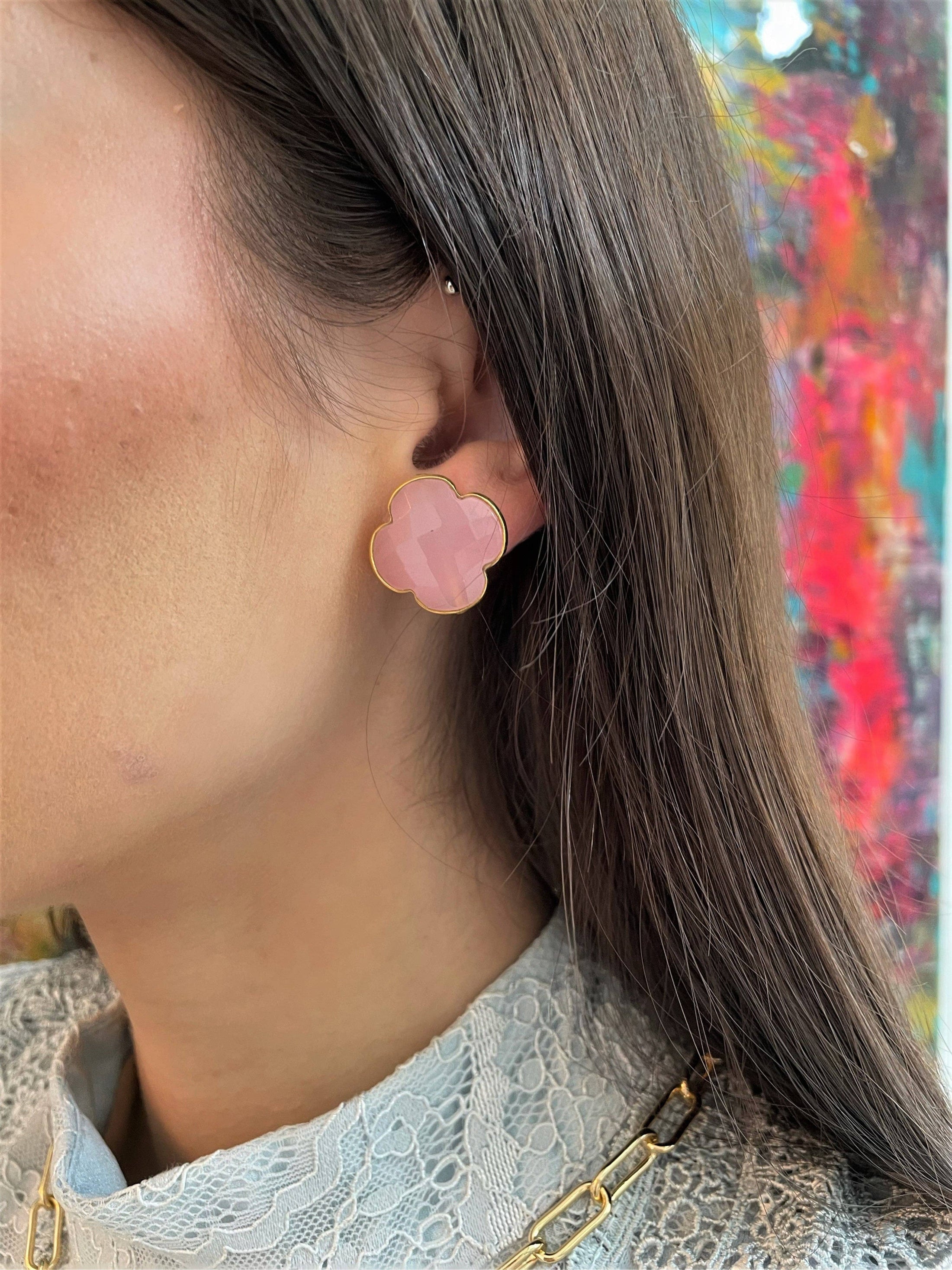 Earrings: Valentine Rouge Jewelry: Candy Clover Studs (Pink)