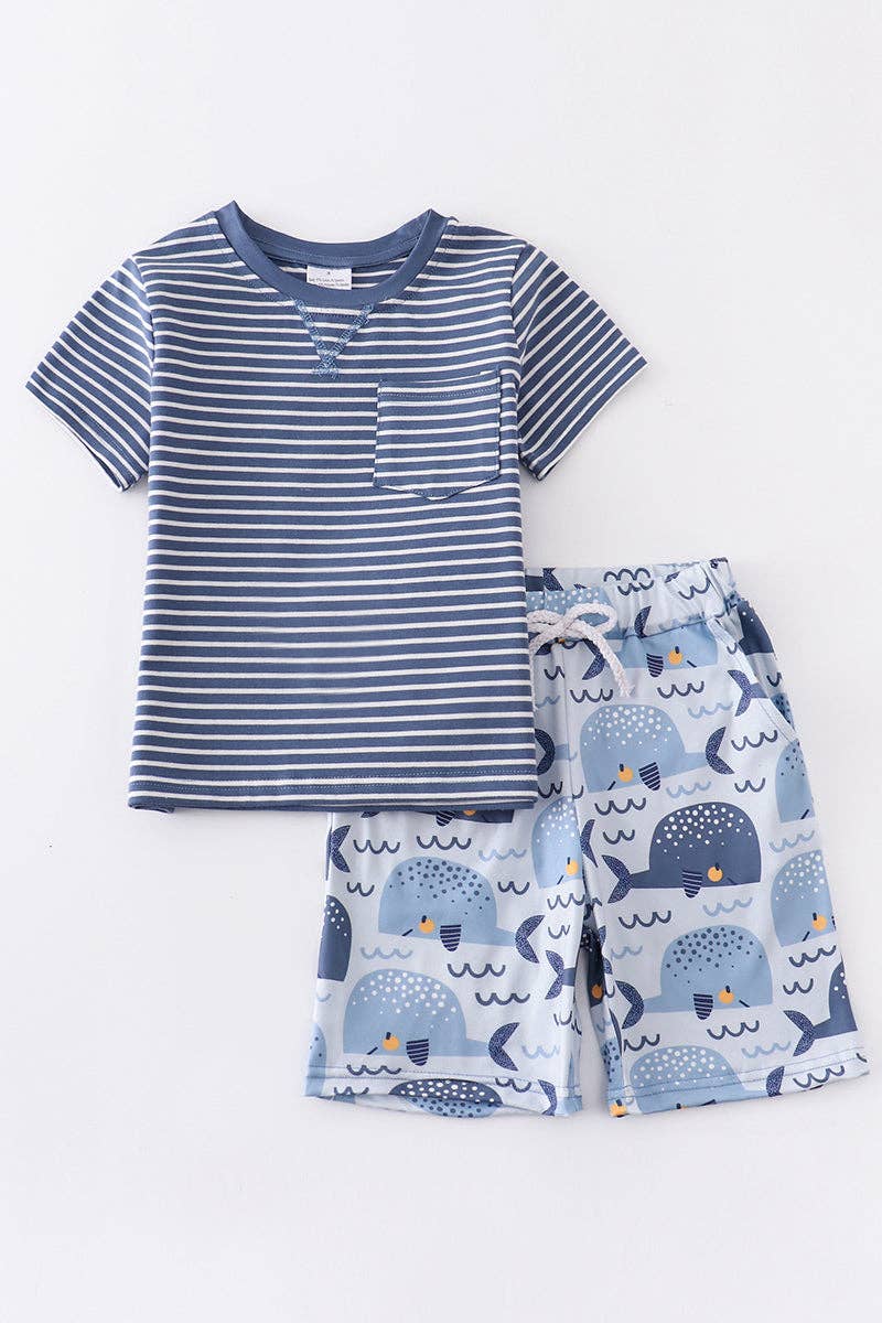 Boy Set: Navy stripe Whale