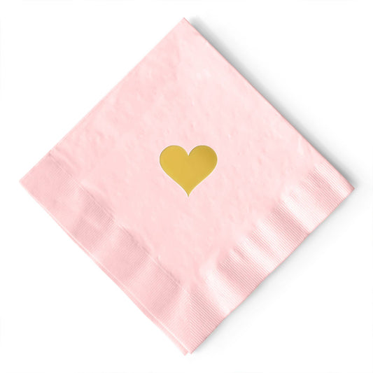 Napkins: Pink with Gold Heart Foil