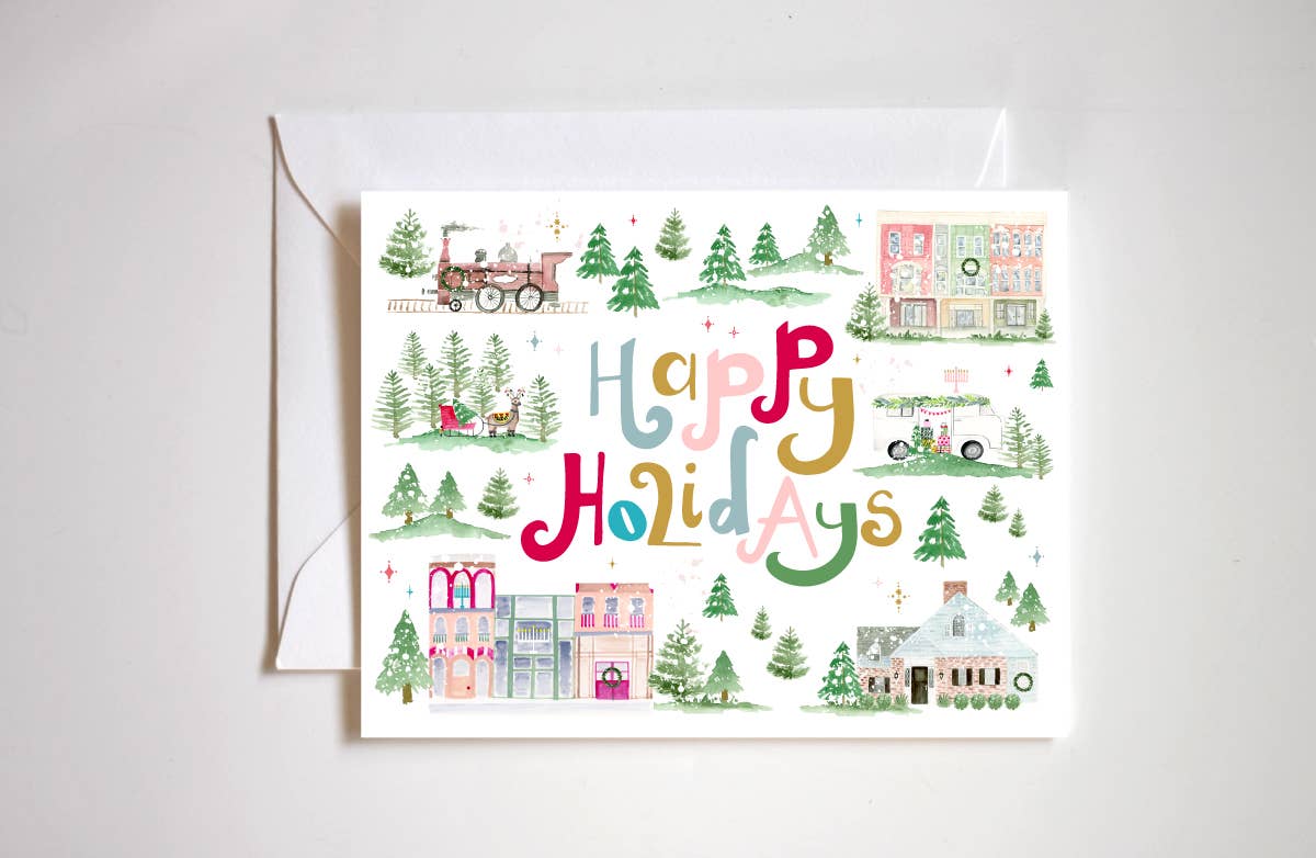 Card: Happy Holidays Village