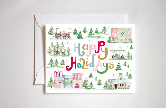 Card: Happy Holidays Village