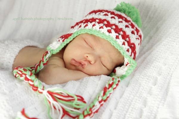 Heirloom Crocheted Gift Hat: Red/Green Holiday