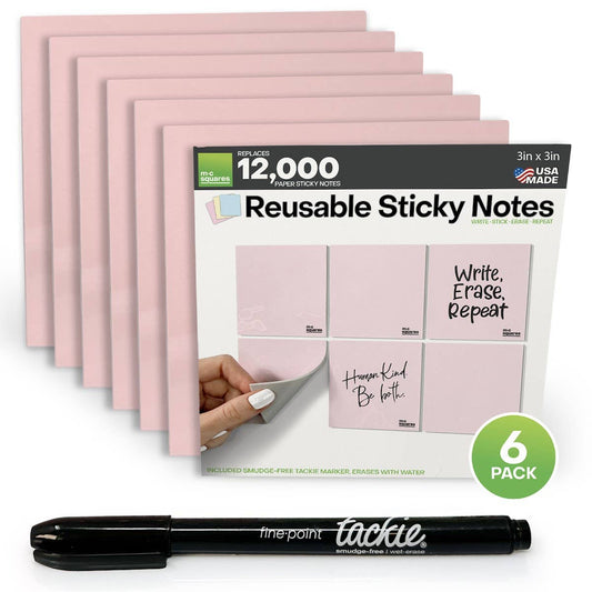 M.C. Squares Reusable Sticky Notes | 3x3 Pink Stickies (6-pack)