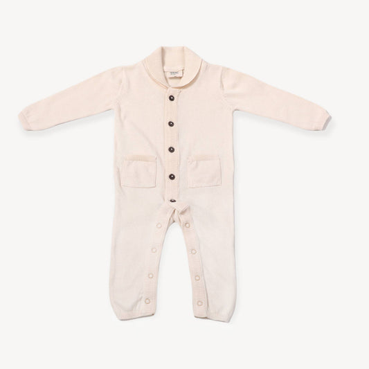 Milan Shawl Sweater Knit Baby Jumpsuit (Organic cotton): Cream / 12-18 Month