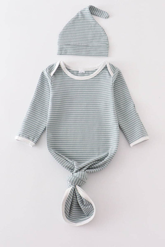 Baby Gown: Green Stripe (2 PC Cotton Set)