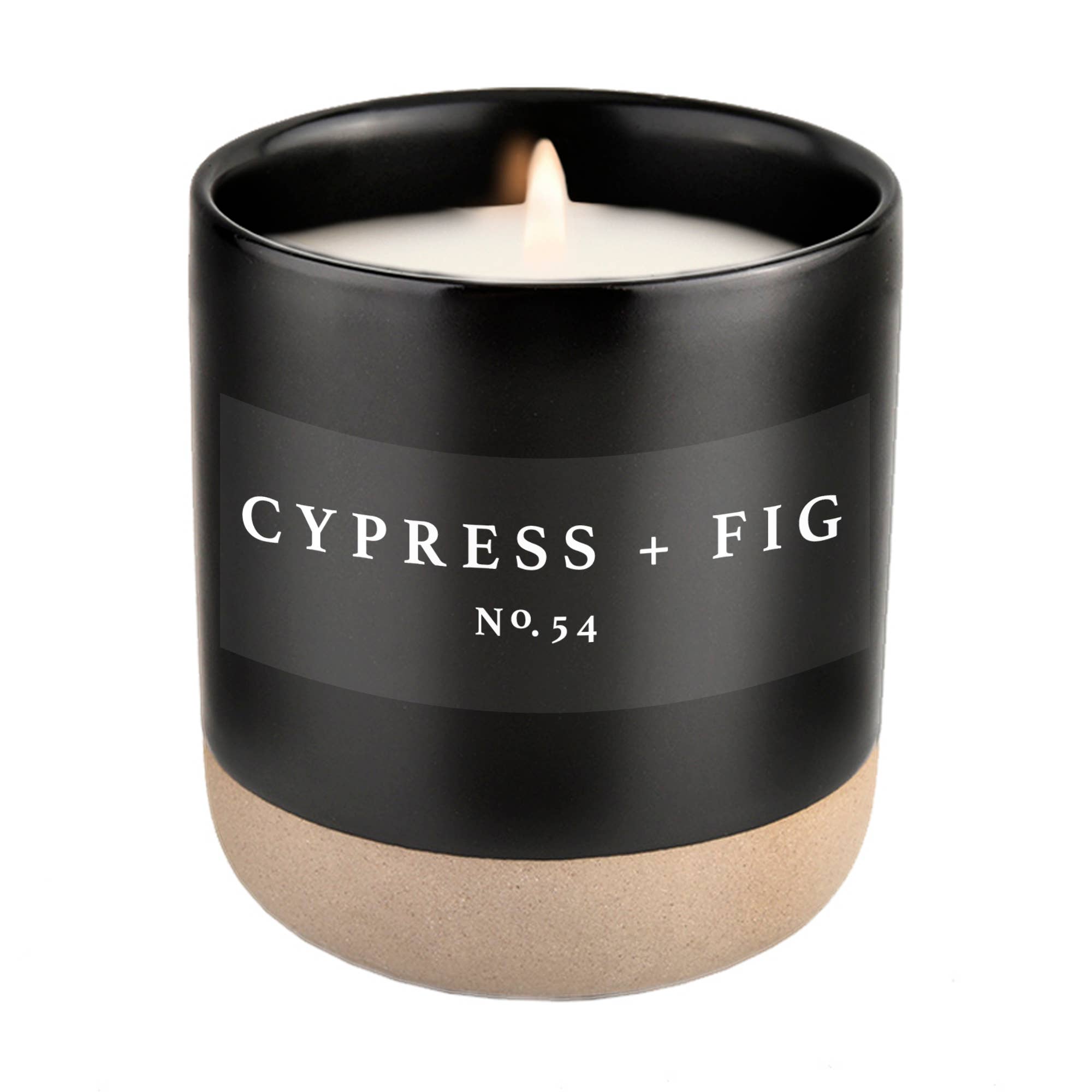 Candle: Cypress and Fig Soy Candle - Black Stoneware Jar - 12 oz